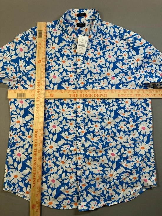 NWT J Crew Factory Short-Sleeve Printed Flex Casual Shirt, Slim Fit - Mens Large - Picture 12 of 14